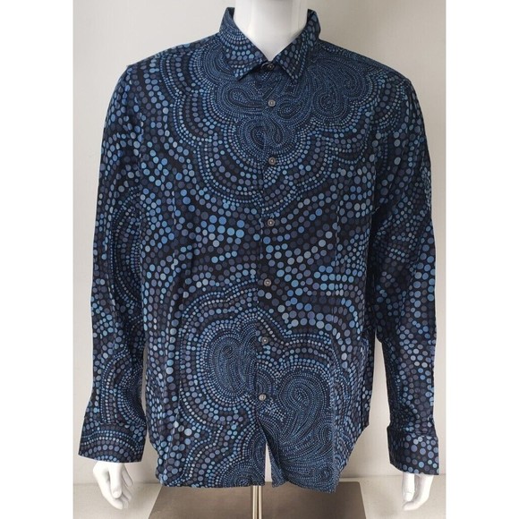PERRY ELLIS Mens 2X Slim Fit Blue's Circle Abstract Print Button Down Shirt - Picture 1 of 16